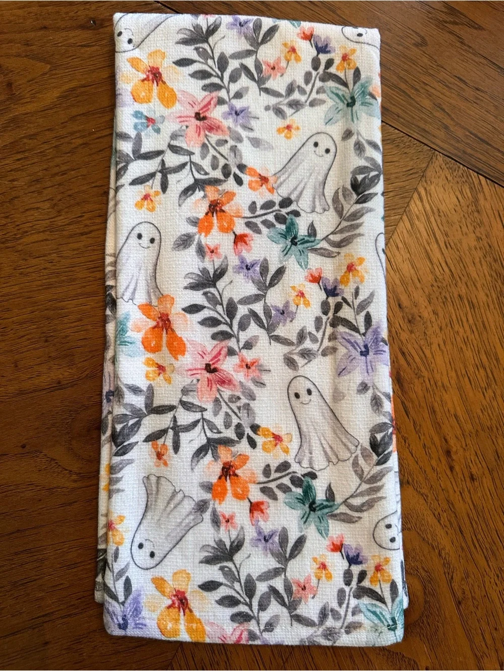 Halloween Kitchen Towels Set of 2 Ghost Floral Pumpkins Cottagecore Fall